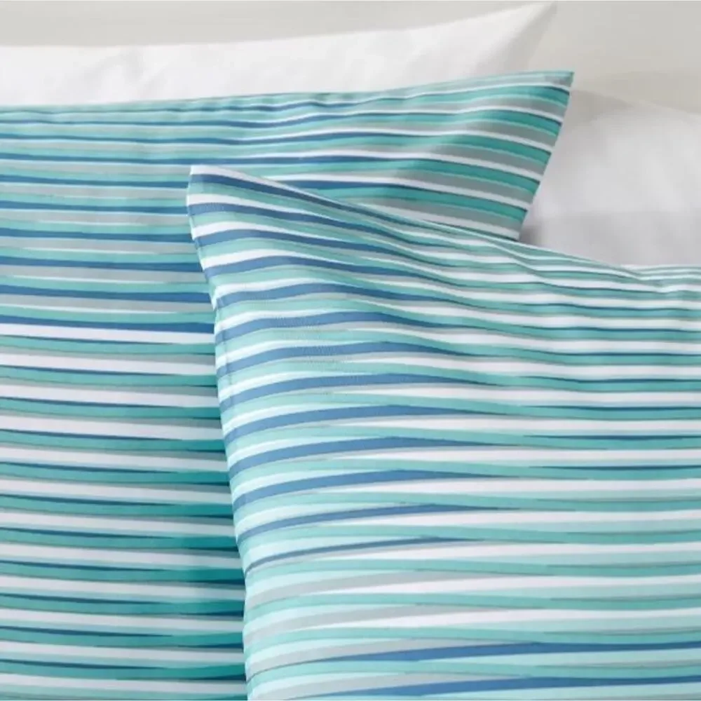NEW PB Teen Standard PILLOW CASE Blue White Striped Organic Terrain Microfiber